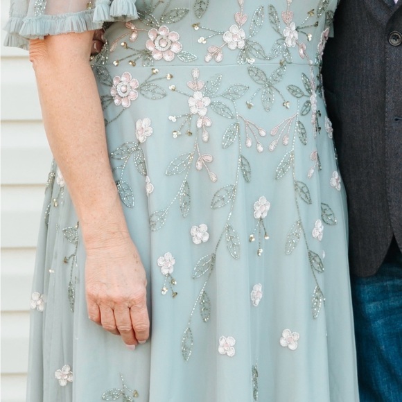 Adrianna Papell Floral Embroidered Midi Dress in Sage - Picture 2 of 3